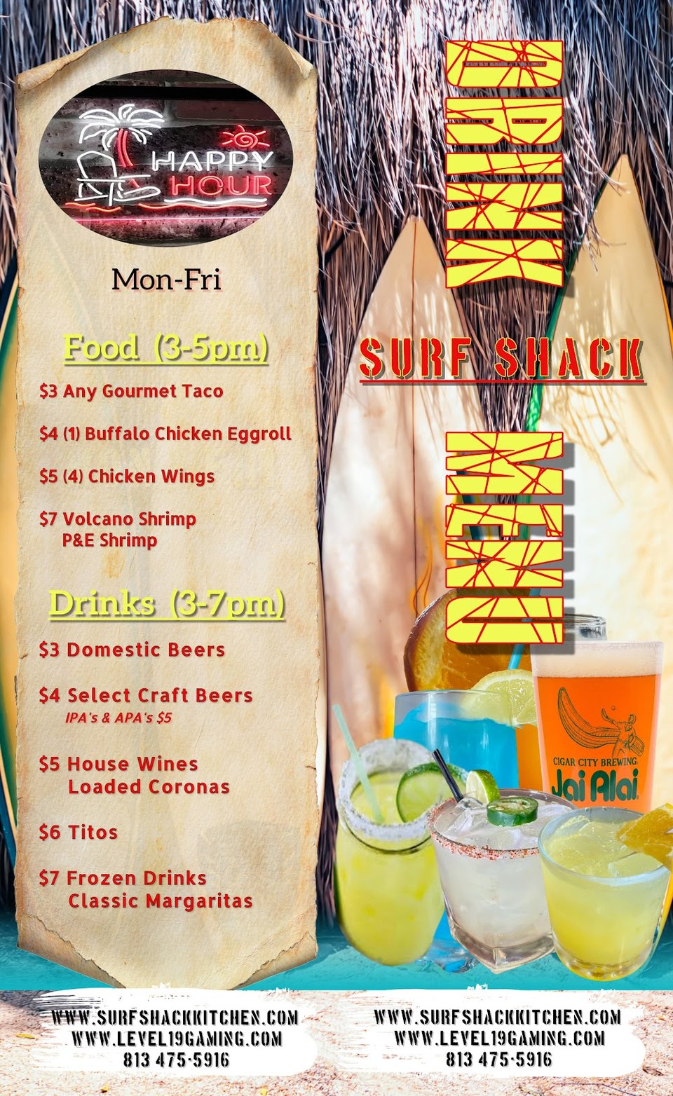 Menu page with a sizzling fajitas section.