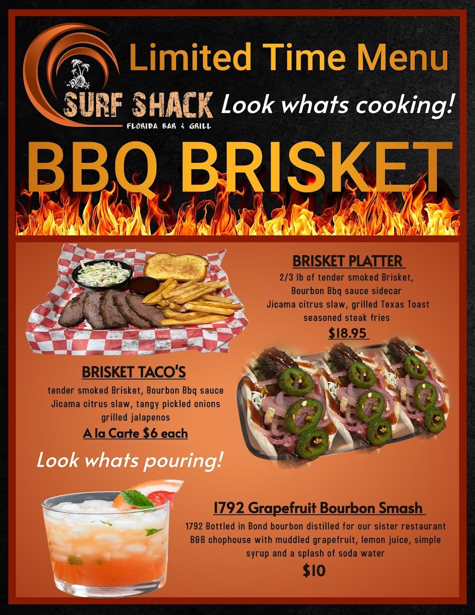 Printed menu layout for restaurant specials.